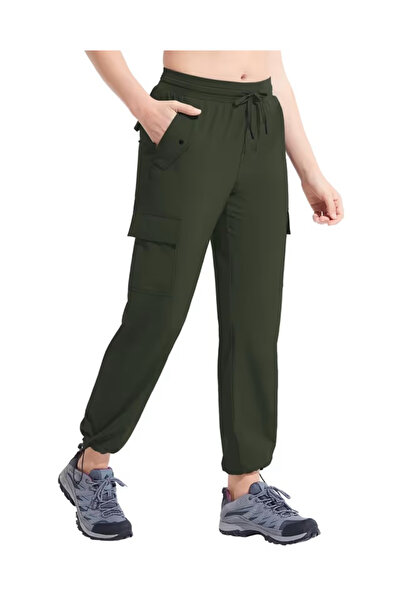 OEM Women's breathable sports pants with pockets and elastic waist, long gree...
