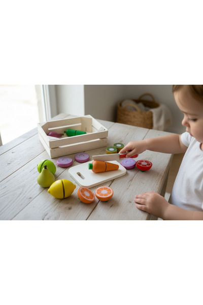niloyuncak Ahşap Meyve Sebze cırt cırtlı 23 parça özel kasalı