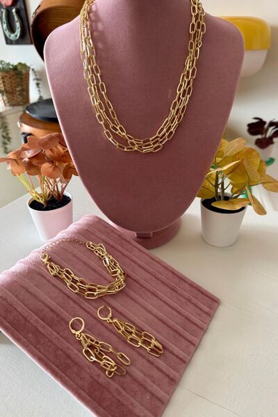 Trendy Butik Paperclip chain necklace bracelet earring set
