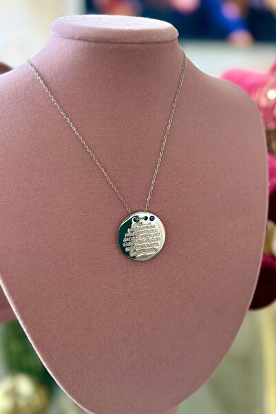 Trendy Butik قلادة آية الكرسي من الفولاذ باللون الفضي