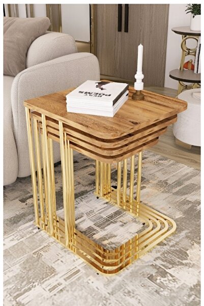 Teknor Orkide Tekerlekli 4 Lü Zigon Sehpa Gold- Atlantik Çam