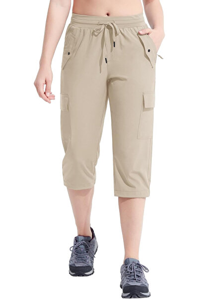 OEM Women's breathable sports pants, with pockets and elastic waist, 3/4 cream S