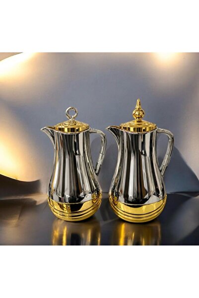 Rwafd Rema Rimana Thermos Set, Silver on Matte Gold, 1 Liter