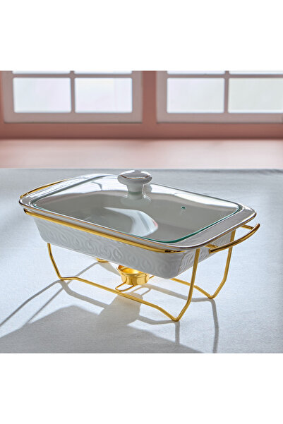 Generic طاجن نور لوكس مستطيل الشكل مع غطاء زجاجي ورف - 1.6 لتر