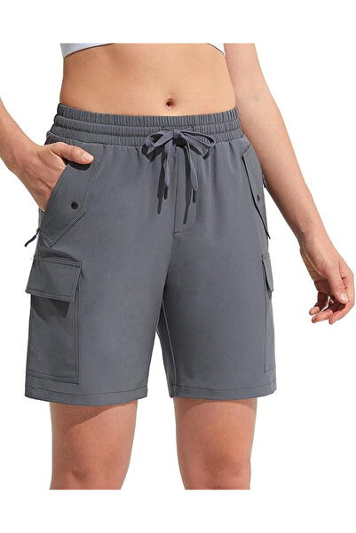 OEM Women's breathable sports pants with pockets and elastic waist, gray shor...