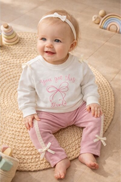 Superbaby Costum ByMurat cu imprimeu You Got This Girl si fundite decorative,...