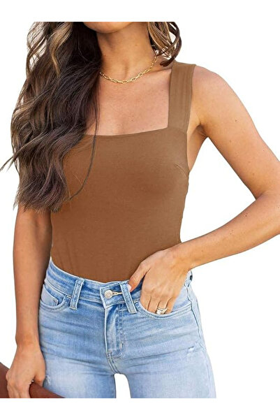 OEM Body-hugging blouse, sleeveless bodysuit for women, brown L