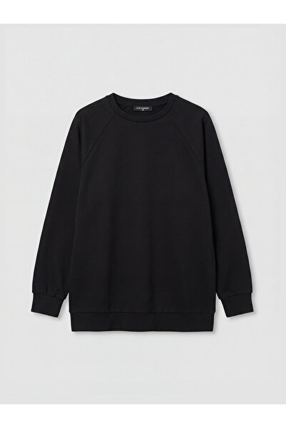 LC Waikiki Μαύρο γυναικείο φούτερ με λαιμόκοψη με πέτρα