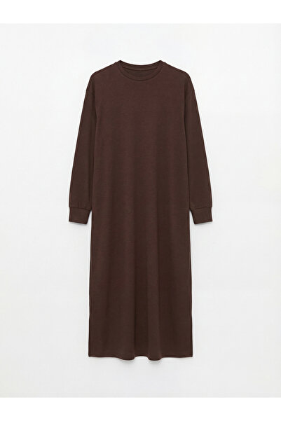 LC Waikiki Brown Crew Neck Slit Sweat Dress by Güli̇s Gi̇yi̇m