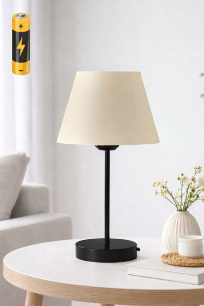 burenze Modena Kablosuz Pilli Abajur Ekru Şapka Aç Kapa Butonlu Ledli Pilli M...