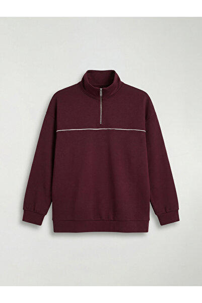 LC Waikiki Γυναικείο φούτερ με ψηλό γιακά σε χρώμα δαμασκηνί, oversized