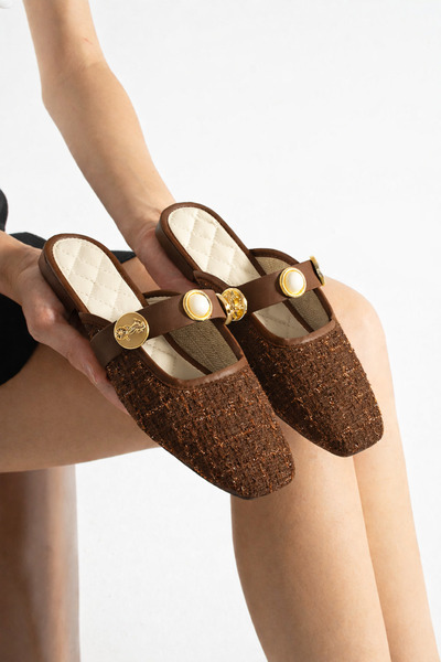 STOCON Women's Pearl-Embellished Closed Stylish Slippers Gift Daily Dowry Sli...