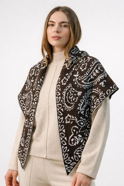 esma trend Women's Triangle Patterned Reversible Knit Shawl