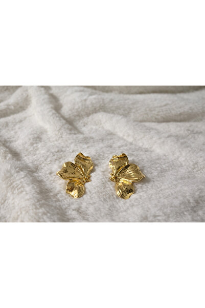 NO BRAND Gold Çiçek Tasarım Küpe