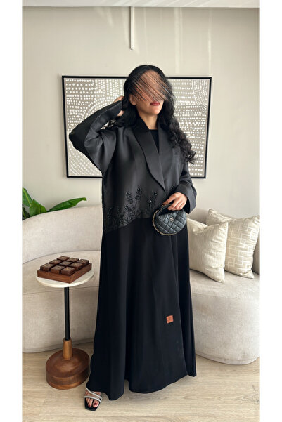 Warazan Formal Eid abaya embroidered with crepe and neoprene fabric