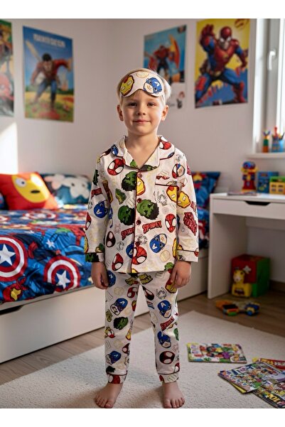 Enie Boys' Marvel & Spider-Man Patterned Cotton Pajama Set with Eye Patch
