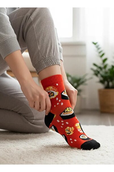 CANMODA Red Rolls and Sushi Patterned Colorful Socks (Suitable for Size 36-44)