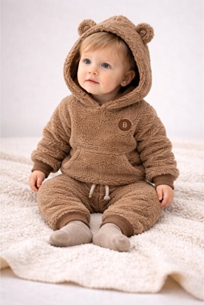 Superbaby Καφέ μωρουδιακό σετ Bymurat welsoft με φούτερ και αφράτο παντελόνι