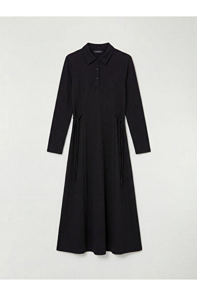 LC Waikiki Μαύρο φόρεμα με γιακά πουκάμισου που εφαρμόζεται στη μέση