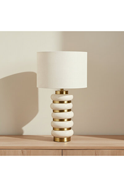 Generic Zeston Ceramic and Metal Table Lamp with Linen Shade - 52 cm