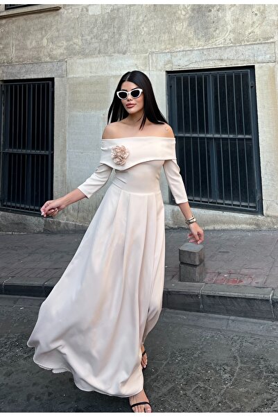 zoezoe Miss J Madonna Yaka 3D Gül Detaylı Elbise (NİŞAN-DÜĞÜN-İSTEME-SÖZ)