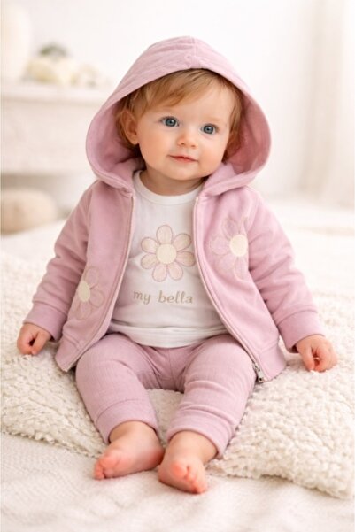 Superbaby Σετ 3 τεμαχίων Bella με φούτερ, μπλούζα και παντελόνι, κεντημένο μο...