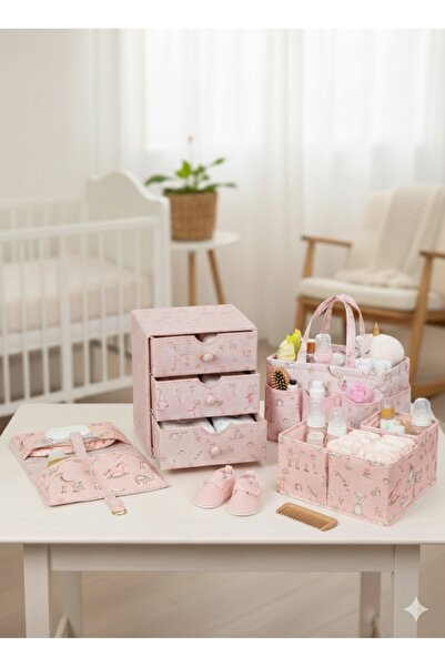 Ferzin Bebek Bakım Seti Pembe Desenli & Oda Düzenleyici 4'lü Set - Çekmeceli ...