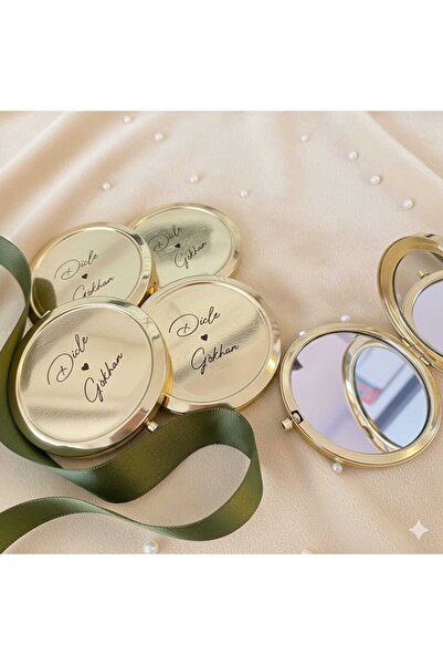 ByDeryaEvent Kişiye Özel Metal Cep Aynası Gold Renk Nikah Nişan Düğün Bekarlı...