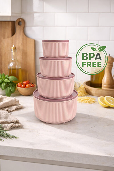 Bellahomeart Set of 4 Round Storage Containers Pink Bpa-Free Microwave and Fr...