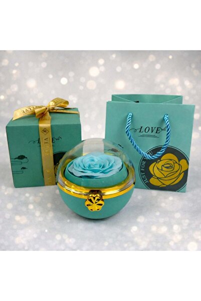 velve Turquoise soap rose in elegant domed box and chain with surprise pendant