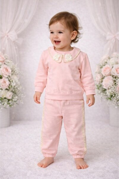 Superbaby Παιδικό σετ Bymurat σε ροζ χρώμα με διακοσμητικό γιακά και άνετο πα...