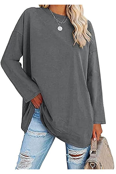 OEM Women's oversized summer t-shirt, gray with back print XL
