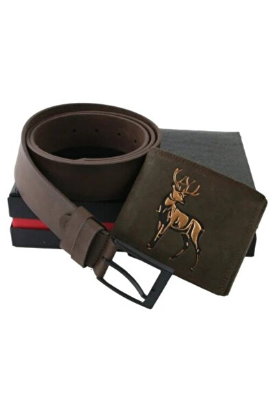 velve Regalo Reale men's gift set - leather wallet and belt, Deer model, brown