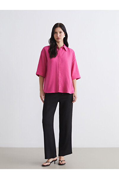 LC Waikiki Μαύρο γυναικείο παντελόνι με ελαστική μέση