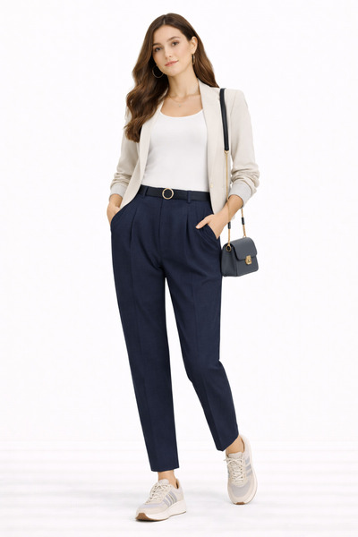 kikiriktekstil Pantaloni clasici din țesătură, cu talie înaltă, cu buzunare d...