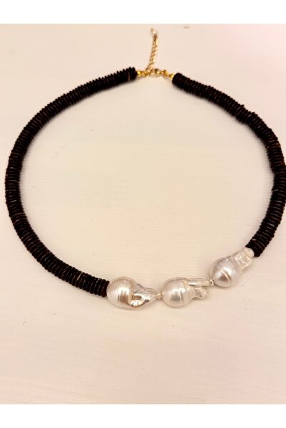 ZİDE AKSESUAR Bambu Rondela Boncuk & 3’lü Barok İncili Altın Kaplama Kolye