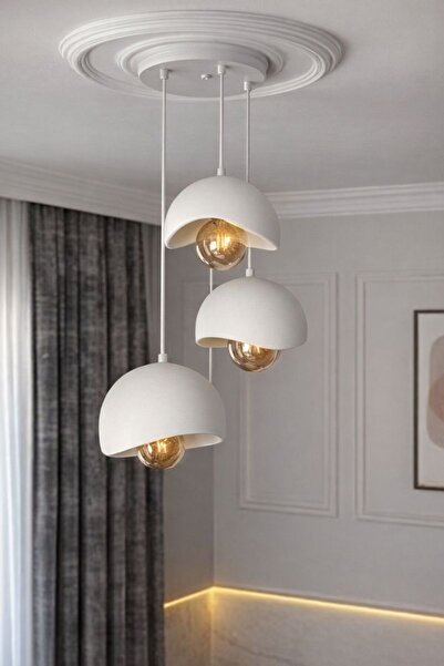 nuksoc 3 Lü Beton Görünümlü Rustik Sarkıt Modern Avize İskandinav ve Bohem Ta...