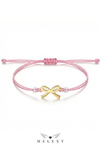 MELEXY 14 Ayar Altın Fiyonk Pembe İpli Bileklik