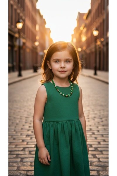 Mimoza Accessories Green Beaded Children's Necklace - with Cute Figure Detail