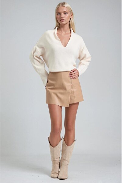 Lijuri High Waist Asymmetrical Faux Leather Shorts Skirt 0111