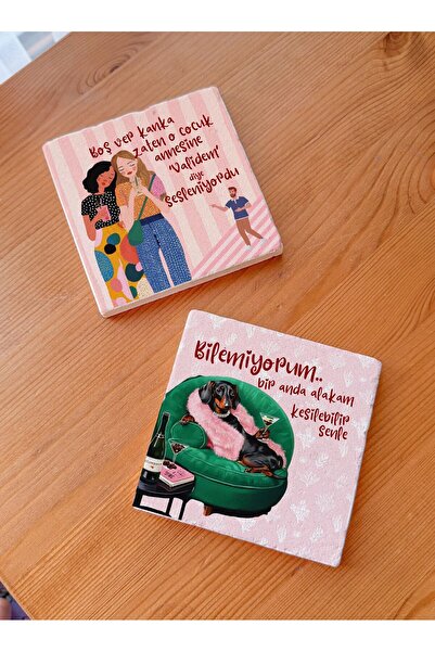 arslart Natural Stone Coaster Set with Written Message for Girls, Fun Illustr...