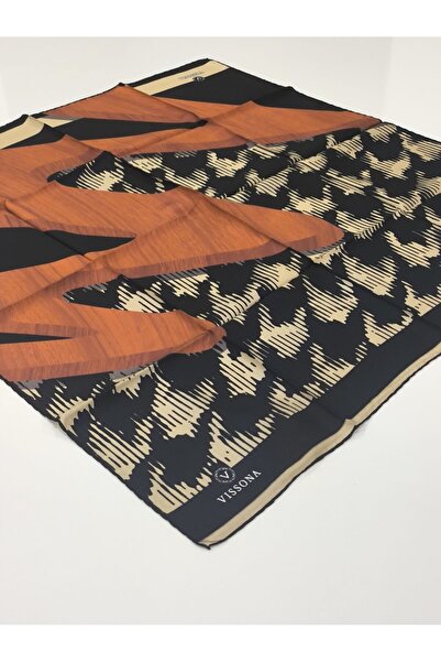 PİRAMİT وشاح حرير فيسونا تيفيل أسود 1009-3