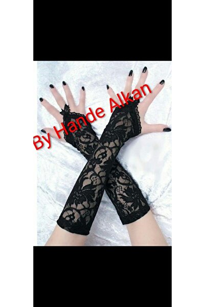 By Hande Alkan Kadın siyah dantel eldiven