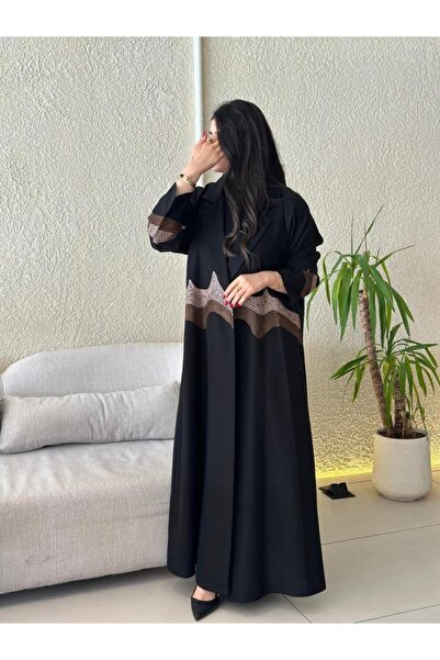 Abay-ti عبايه اسود بليزر مع تطريز-طرحه مجانا