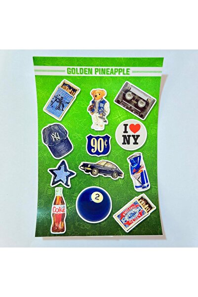 golden pineapple Sticker Set with 80s and 90s Designs