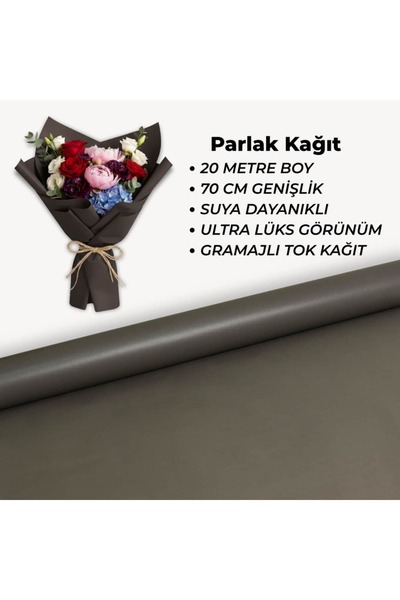 Çiçek Buket Ambalaj Kağıdı Antrasit Gri Parlak Doğa Dostu 70 cm x 20 m