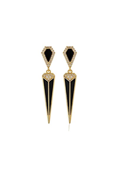 Sense of Atelier Noir Fang Black Stone Gold Dangle Earrings
