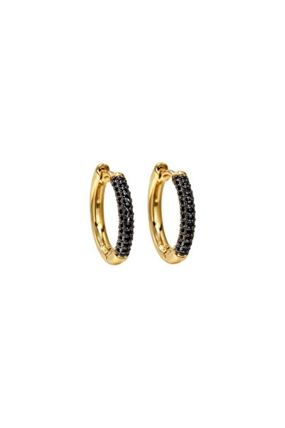 Sense of Atelier Luna Spark Hoop Gold Hoop Earrings with Stones-Black Stone