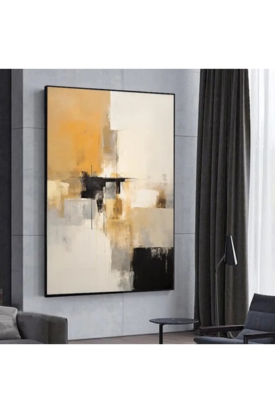 lawhat A modern abstract painting with a balanced composition combining warm ...