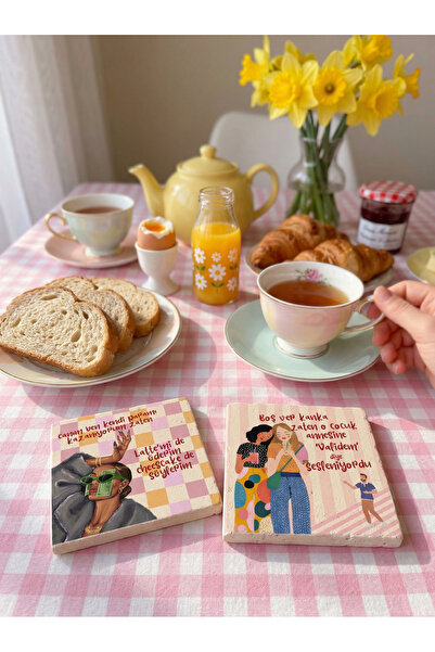 arslart Feminist-Themed Natural Stone Coaster Set, Fun Design, Tableware Pres...